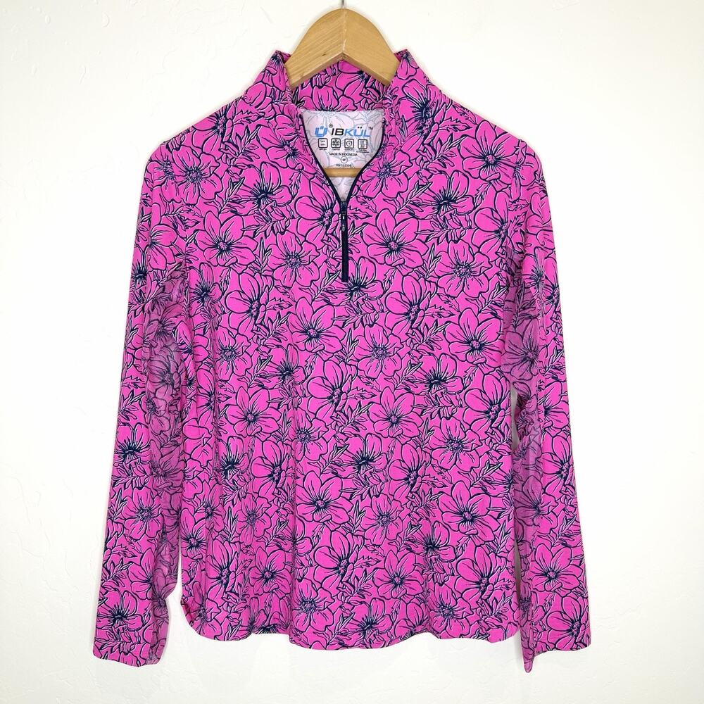 Ibkul Long Sleeve Mock Neck Vented Top Womens Medium Diana Print Pink Floral